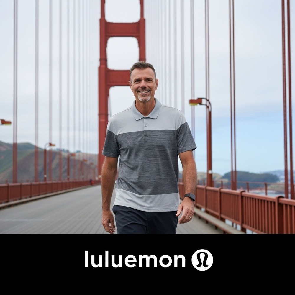Lululemon Evolution Polo Shirt Mens Large Grey Silver Colorblock Striped Golf